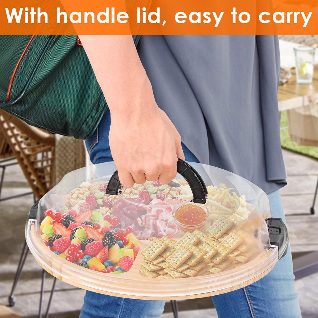 Cheese Cutting Boards Chopping Fruits Platter Serving Tray Round Charcuterie Board with Lid Large Capacity for Party Picnic