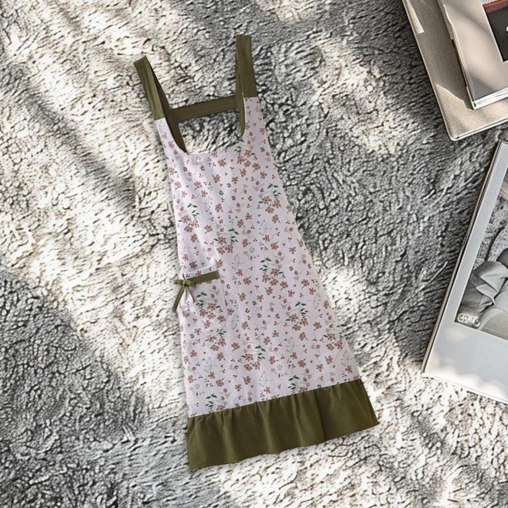 Adjustable Floral Print Cooking Apron with Pockets Stylish Tie-up Work Apron for Women Machine Washable Art Apron