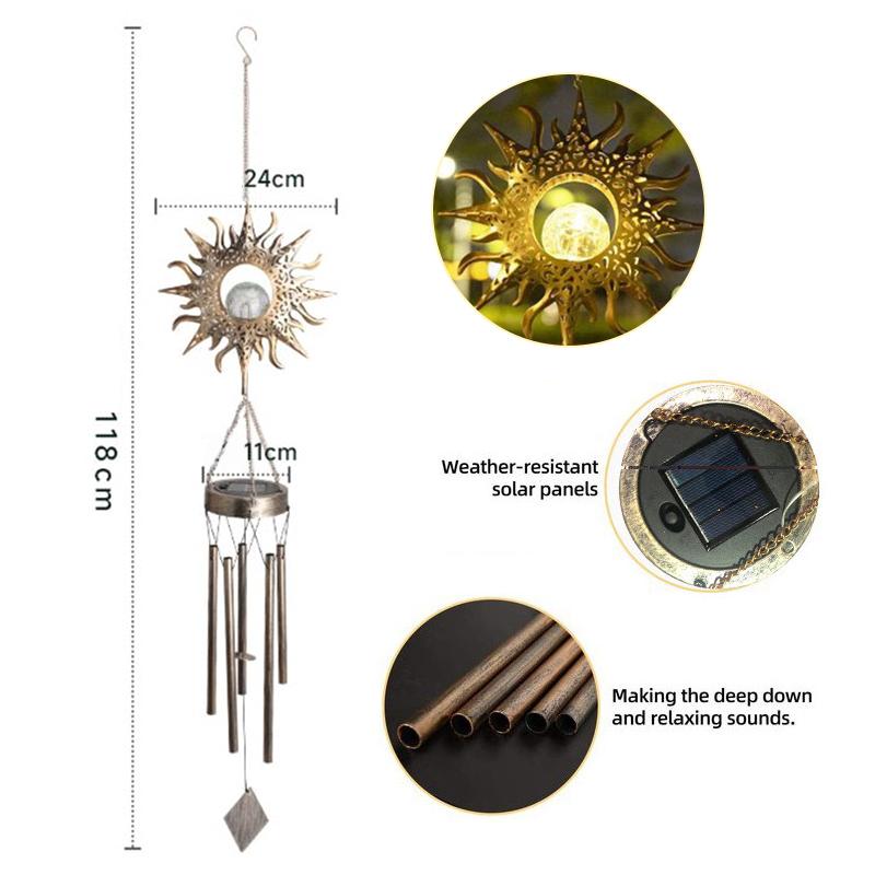 Led Solar Powered Sun And Moon Wind Chime Waterproof Light For Garden Decoration Outdoor Home Lighting