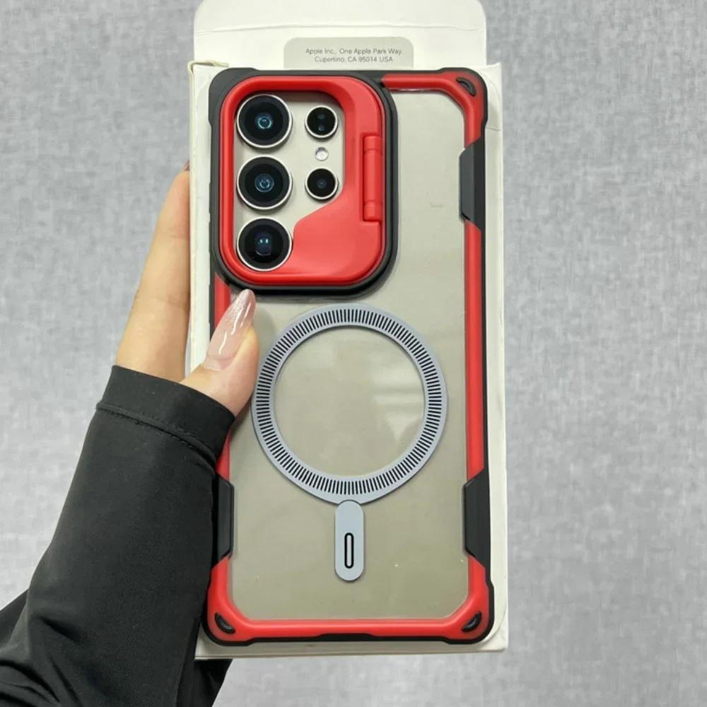 Militärpanzer für Magsafe Hülle für Samsung Galaxy S25 Ultra S24 Plus S25 Edge Kabelloses Laden Stoßfest Hartes Defender Cover