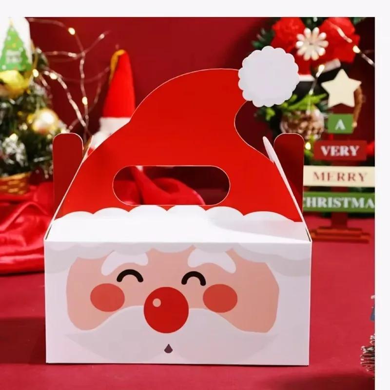 Weihnachtsgeschenkbox Quadratische Süßigkeitenboxen mit Griff Kekskuchen Gebäckboxen Leckerli-Verpackungsbox Party-Geschenkboxen Partyzubehör