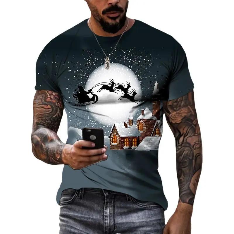 Christmas Party Christmas Gift Harajuku 3D Printed Men's and Women's New Round Neck Short Sleeved Children's Fashionable T-shirt