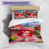 Set cuvertură de pilota 3 buc (1 * Husă de pilota + 2 * Față de pernă, Fără Miez), Set de așternut cu imprimeu Strawberry Shortcake, Decor pentru dormitor, Pentru toate anotimpurile, Cadou de ziua de naștere