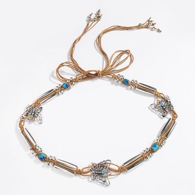 New Boho Style Butterfly Silver Beads Weaving Knotted Ethnic Style Handmade Women's Belt Casual Vacation Style Waist Rope