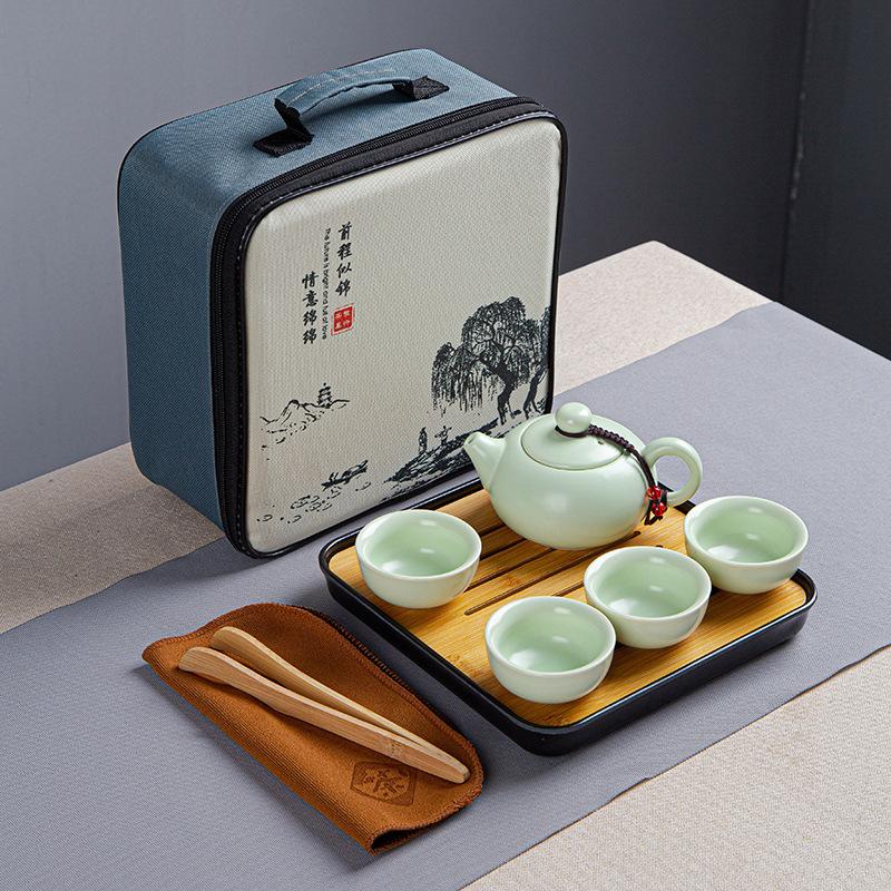 Travel tea set, Dingyao Kung Fu ceramics, one pot and four cups