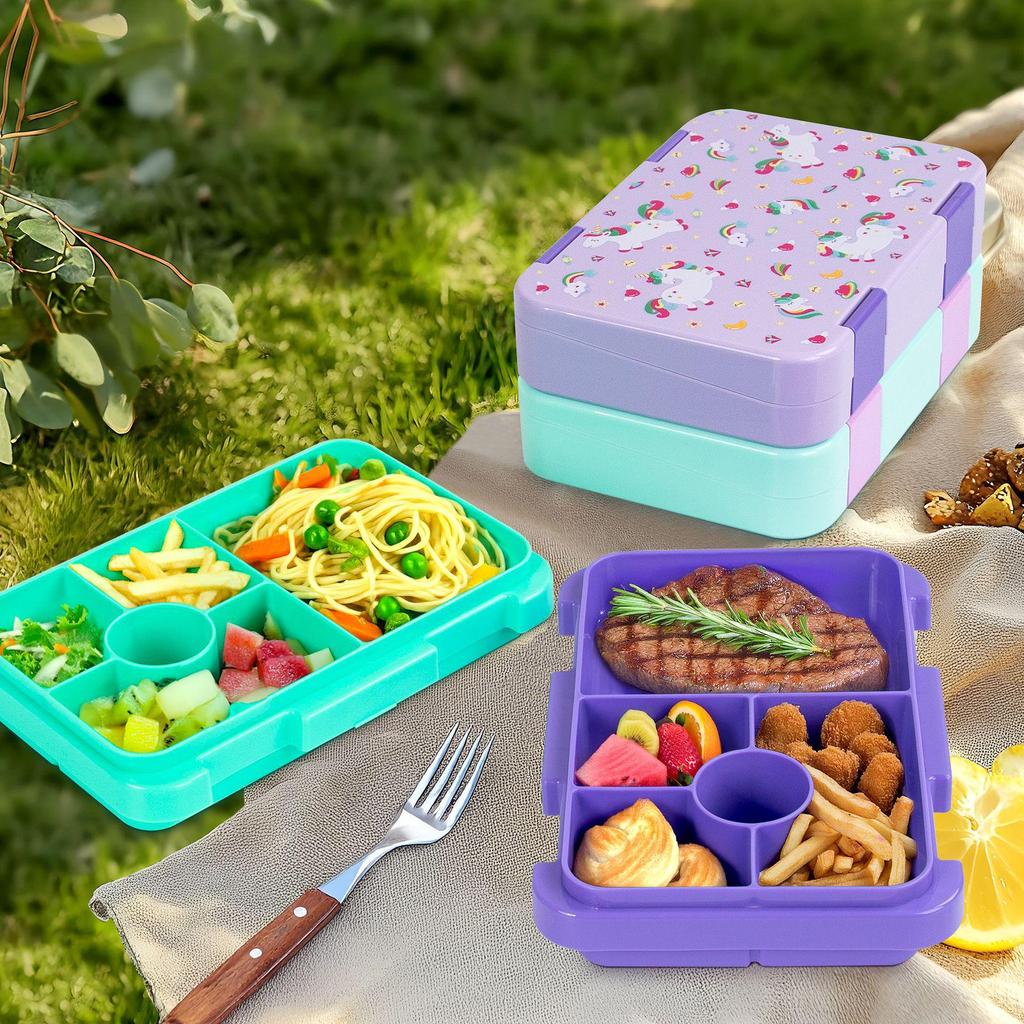 Kinder Cartoon Bento Box mit Doppelschnalle - Tragbar, Mikrowellengeeignet, Große Lunchbox für Schüler