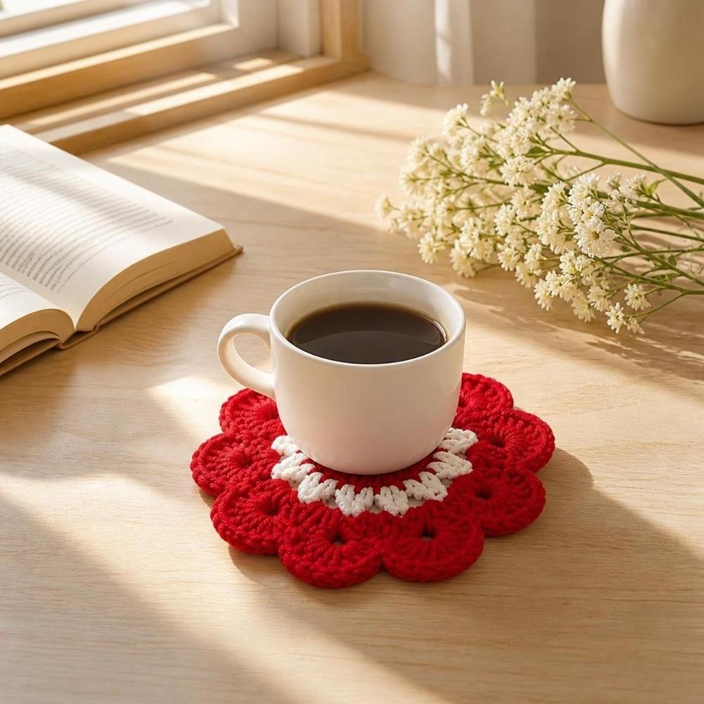 Handmade Crochet Flower Coasters Heat Resistant Mug Mat Creative Trivet Mats Coffee Cup Use
