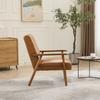 Genuine Leather Lounge Chair with Walnut-Colored Armrests & Rubberwood Legs – Comfortable Living Room Chair In Light Brown