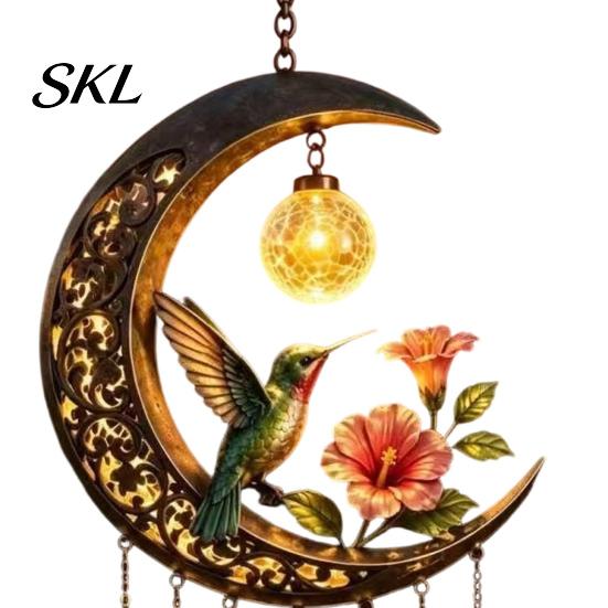 Dreamy Balcony Wind Chime Fairy Moon Pendant, Acrylic Hanging Ornament with Star Sunproof Patio & Crystal Decors for Garden Patio Outdoor Weatherproof