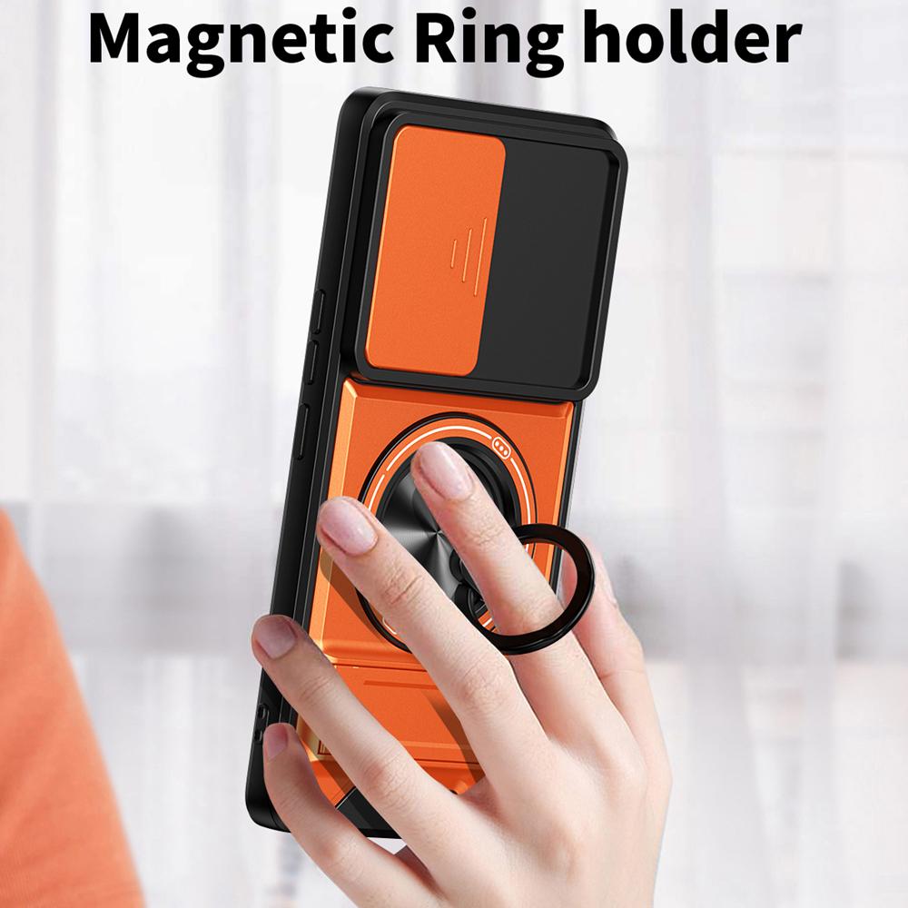 KEYSION Magnetic Phone Case for HONOR 200 Pro 5G Slide Camera Lens Protection Upright Kickstand 360° Ring Shockproof Back Cover