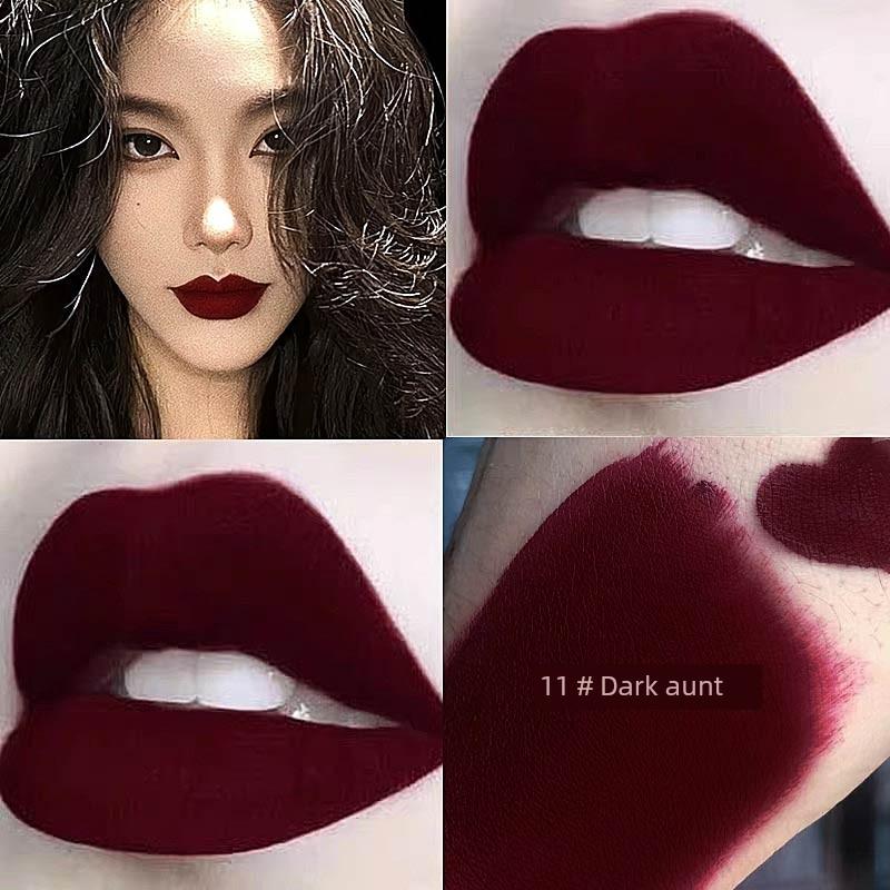 Lipstick Fashion Goth Classy Cow Blood Color Retro Matte Dark Red Cherry Burgundy Lipstick Waterproof Sweat-Proof
