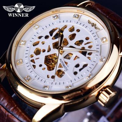 Skeleton Automatic Mechanical Watch Leather Strap Mens Watch Top Brand Luxury Wristwatch