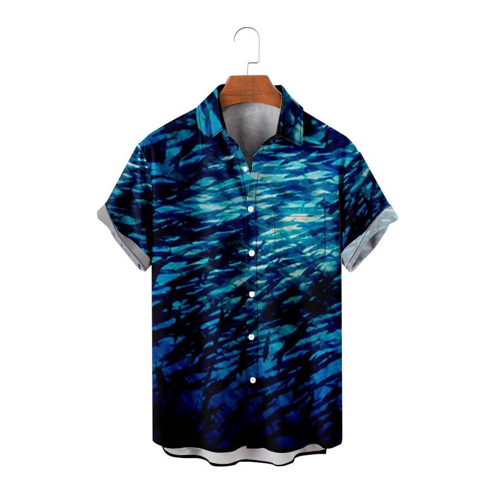 Гавайская мужская принтовая рубашка с коротким рукавом Большая летняя ...