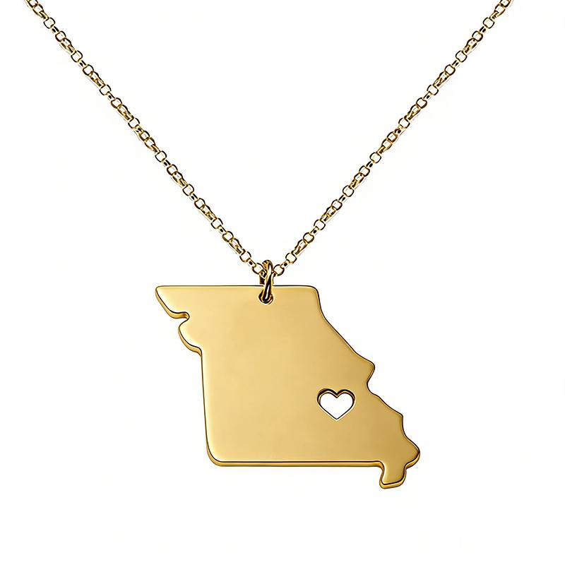 Stainless Steel United States Map Jewelry Hollow Heart Missouri Map Pendant Necklace For Men Women золотой