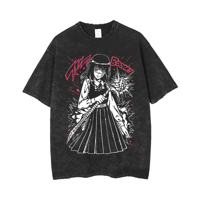 Anime Chainsaw Man Makima Cool Bedrucktes T-Shirt für Herren und Damen Gewaschenes T-Shirt Hohe Qualität Vintage T-Shirt Harajuku Top