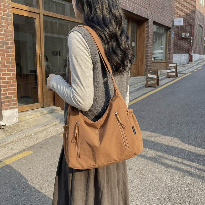 Nylon Shoulder Bag Women Casual Everyday Tote Bag with Zipper Pockets and Adjustable Strap