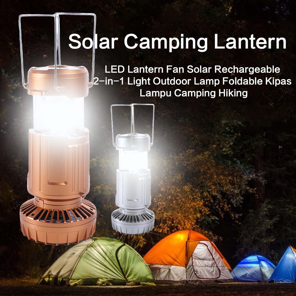 Portable Solar Camping Lantern Solar Powered Rechargeable LED Light Portable Electric Fan  Hiking