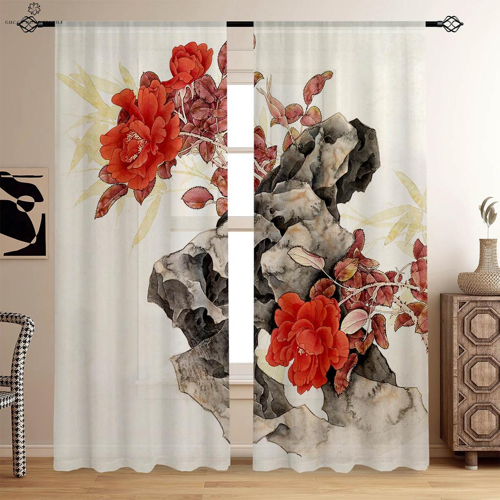 Retro Flower Pastoral Style Printed Curtains Bedroom Living Room Study Kitchen Curtains Window Decoration Easy To Wash And Care