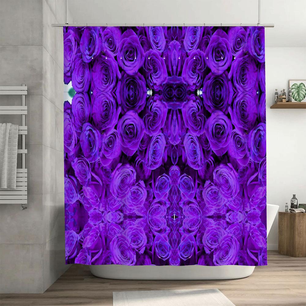 Kaleidoscope Rose Bath Curtain Purple Floral Shower Fabric Decorative For Bathroom