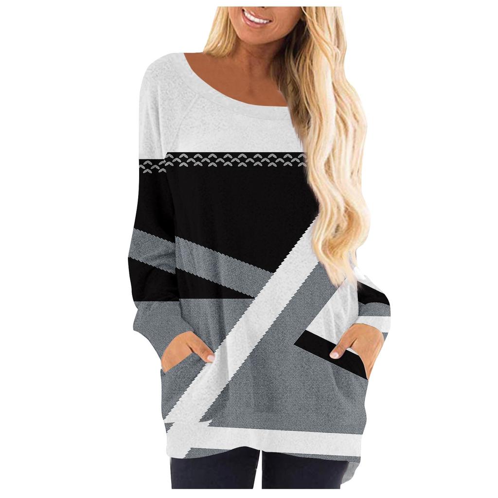 Ladies Fashion Round Neck  Printed T-Shirt Long Sleeve Pullover Sweatshirt Casual Top