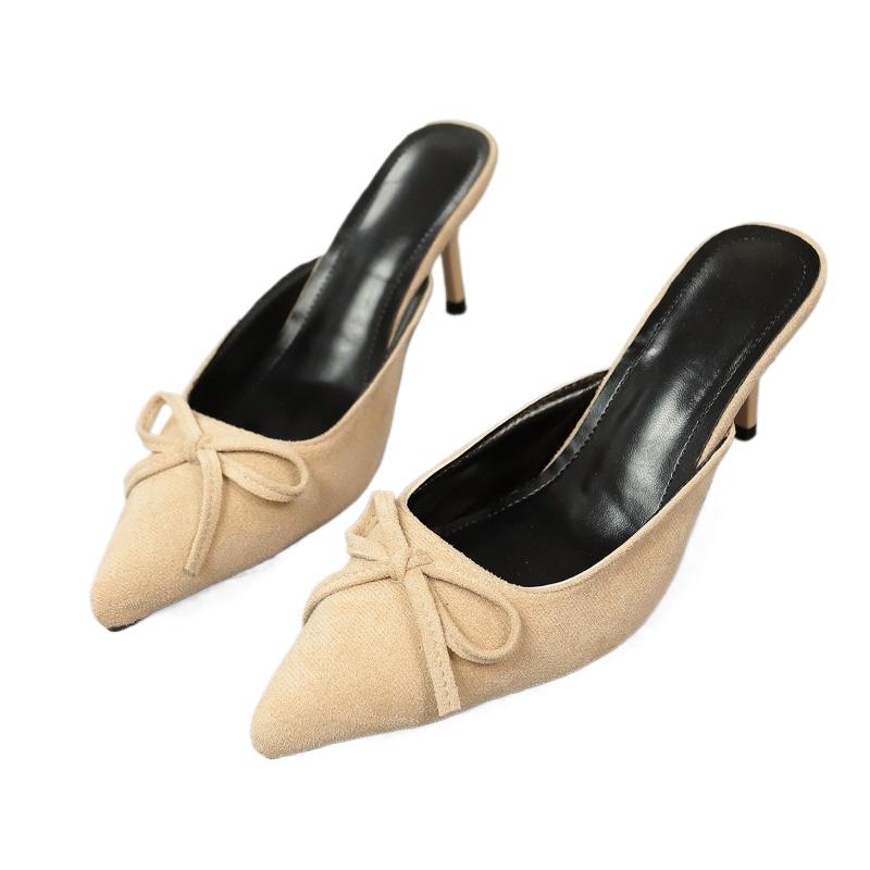 Fashion Ladies Shoes 2025 Brand Summer Plus Size Women's High Heels Fashion Leopard Print Dress New Butterfly-knot Closed Toe Slippers