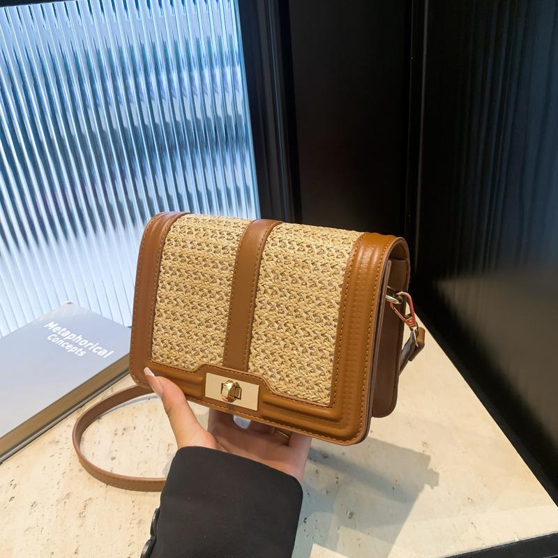 

Square Summer Straw Woven Clutch Handbags for Women PU Leather Crossbody Bags Casual Beach Rattan Travel Shoulder Messenger Bags