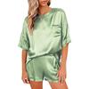 Camiseta de verano para mujer, traje de pijama, ropa de dormir de gasa de Color sólido, camiseta de manga corta, pantalones, camisón informal suelto, traje de dos piezas