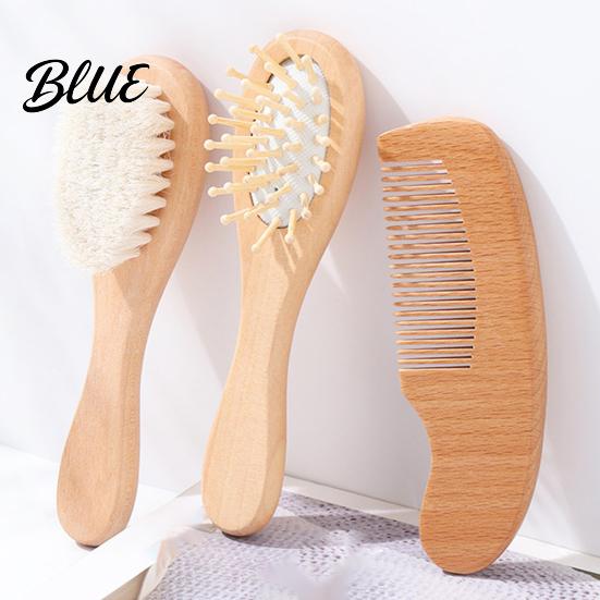 Newborn Gentle Bath Baby Grooming Wool Baby for Brush Soft Skin Cleanser Set with Natural Cherry Beech Wood Handle