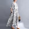 Summer Chubby MM Loose Slimming Printed Cotton Linen Short Sleeved Dress for Women
