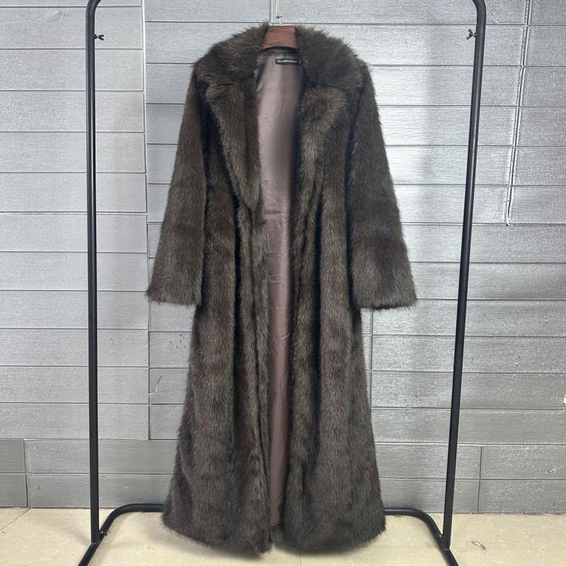 Womens Faux Fur Long Coat Street Style Polo Neck Winter Outerwear