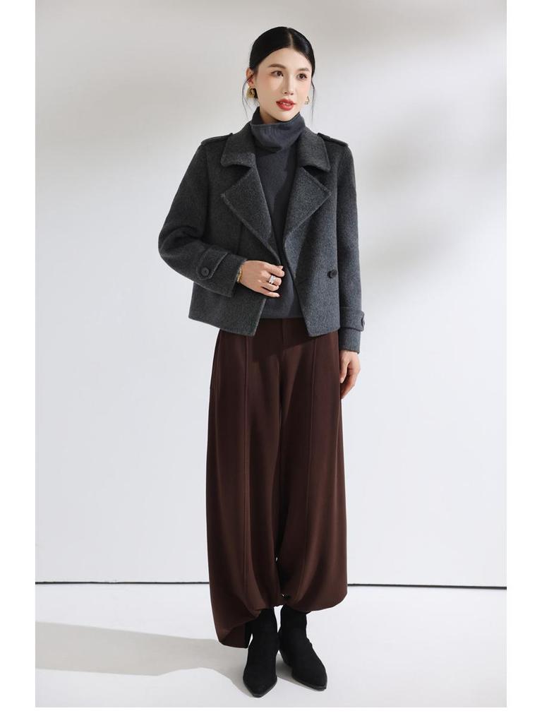 Kleiner vielseitiger doppelseitiger Wollmantel: Kurzer zweireihiger lässiger Anzugkragen schlankmachende Oberbekleidung