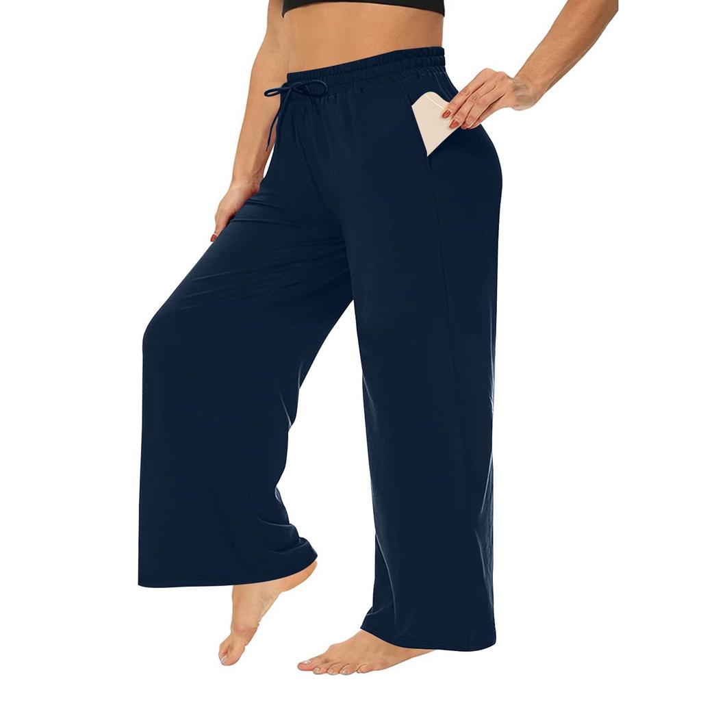 Women's Fashion Casual Plus Size Relaxed Fit Drawstring Wide Leg Straight Leg Pants