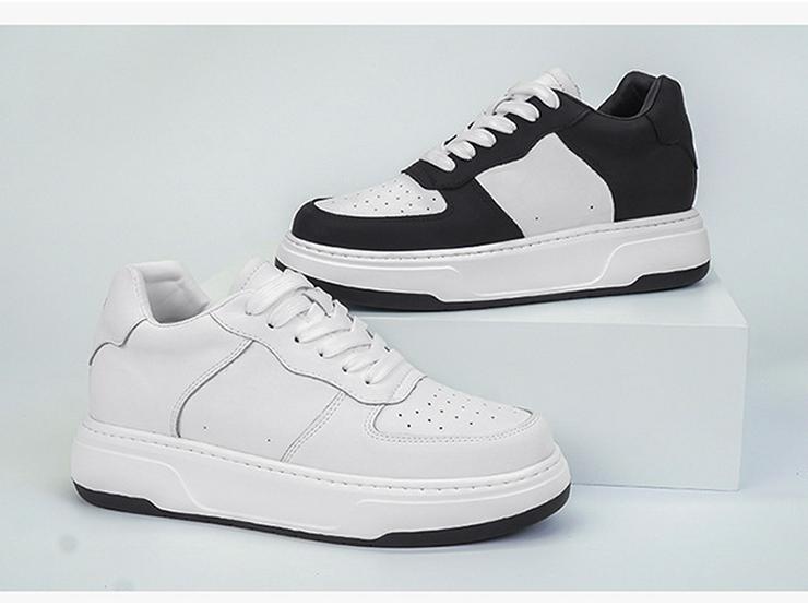 Men's 6cm Height-Increasing Breathable White Leather Sneakers