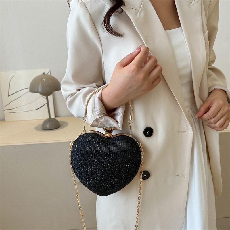 Yogodlns Evening Clutch Bag Women Bag Shiny Handbag Heart Shape Clutches Bag Fashion Chain Shoulder Crossbody Bag Luxury Lady Purse