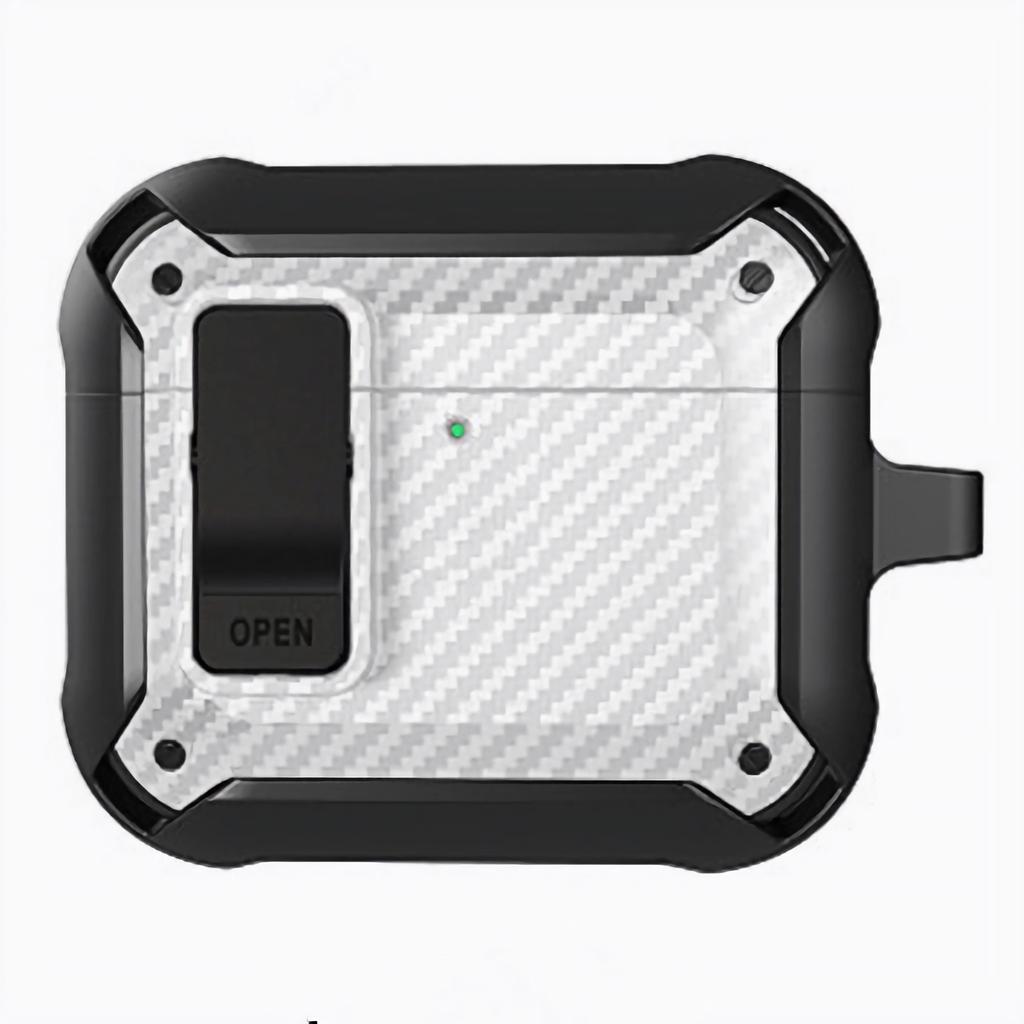 For AirPods 4 Bluetooth-compatible Earphone Cover Carbon Fiber Texture TPU+PC Anti-Drop Case with Buckle