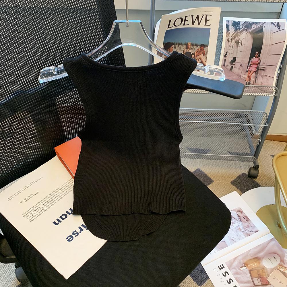 Summer Women Chic Sleeveless Cartoon Knitted Sweater Short Pullover Vest for College Girl