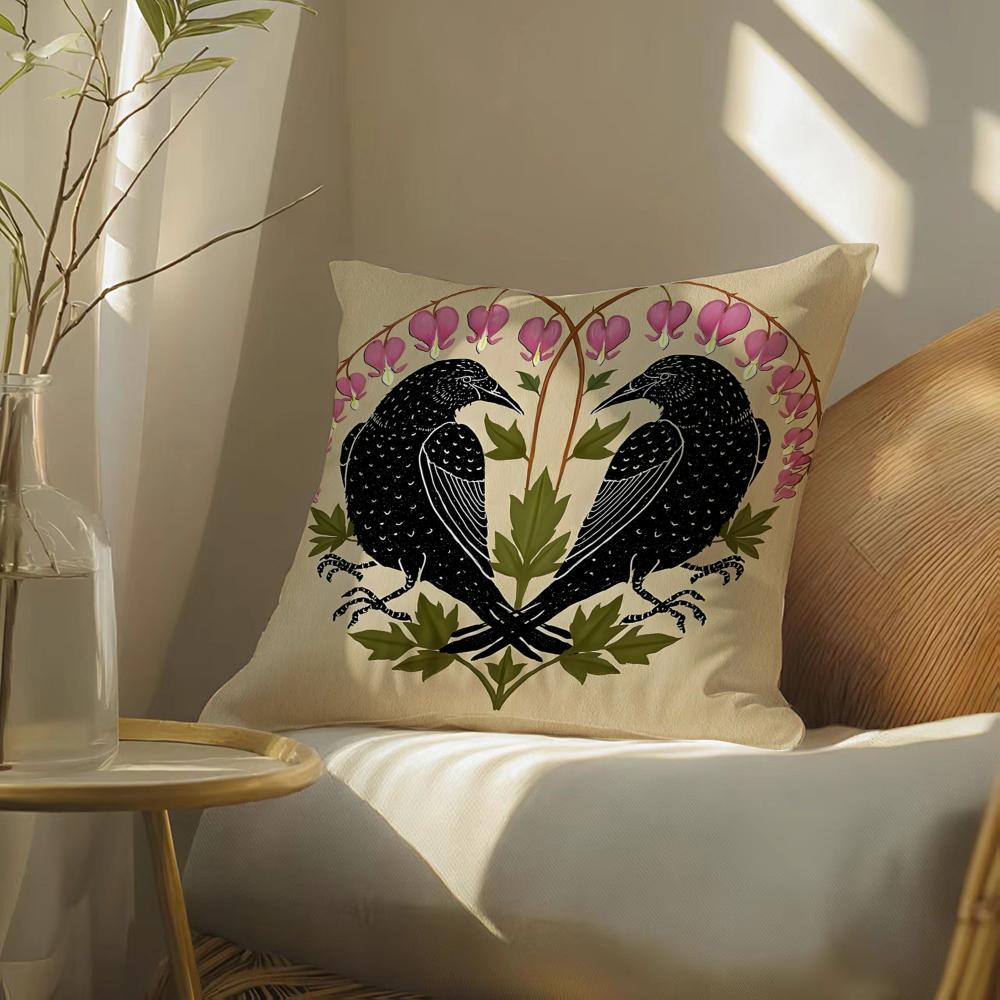 Butterfly, Bird And Flower Print Pillow Case Double-Sided Plush Sofa Cushion Covers Organic Breathable Invisible Zipper