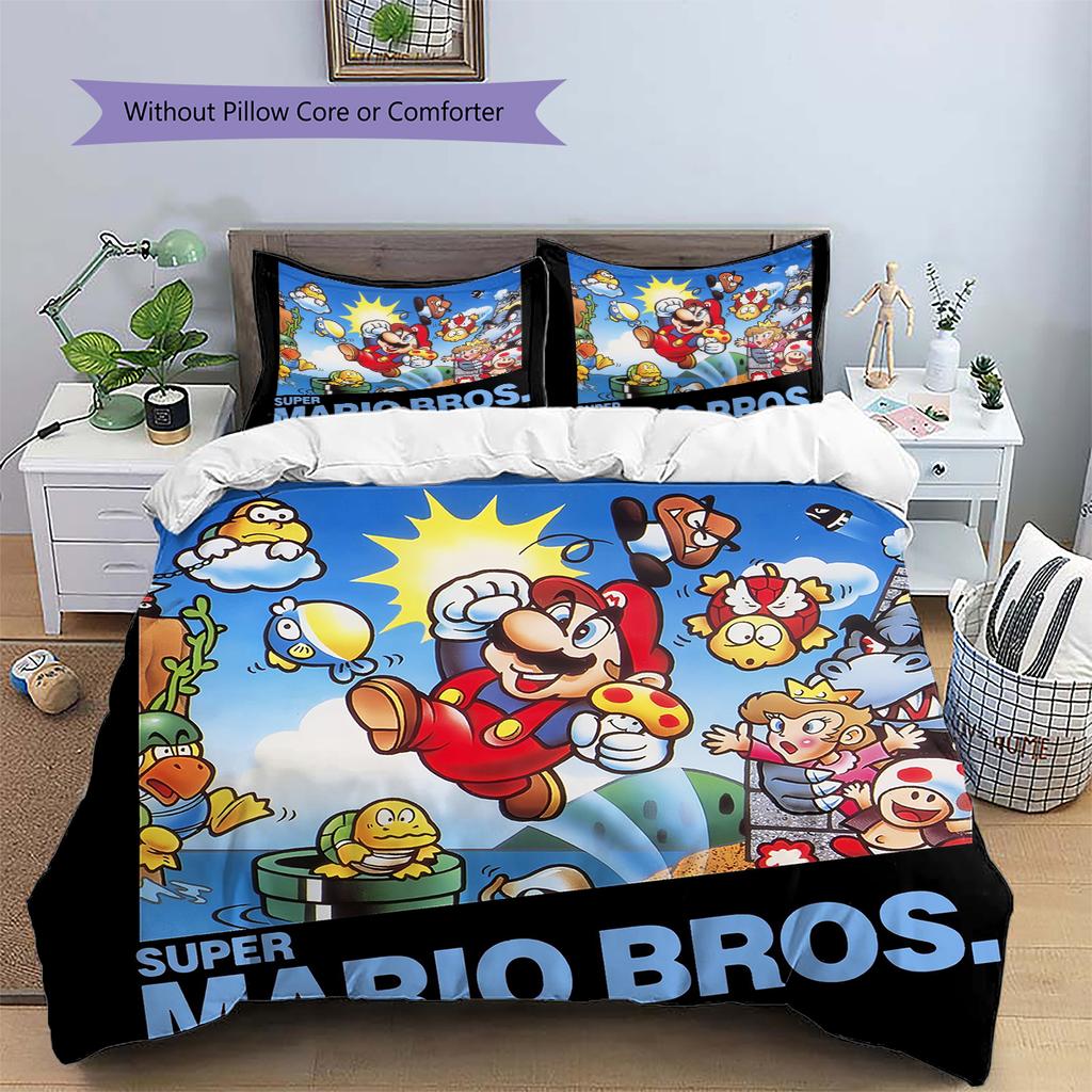 Mario Starry Explorer Theme Duvet Cover & Pillowcases, Mario Fan Starry Bedding, Perfect Gift.chl