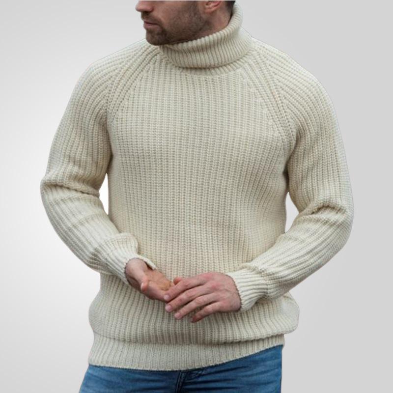 

Повседневные свитера осень-зима для мужчин, водолазка, вязаный свитер с косами, длинный рукав, свободный крой, трикотажные топы, мужской свитер с высоким воротом, теплый базовый свитер M бежевый