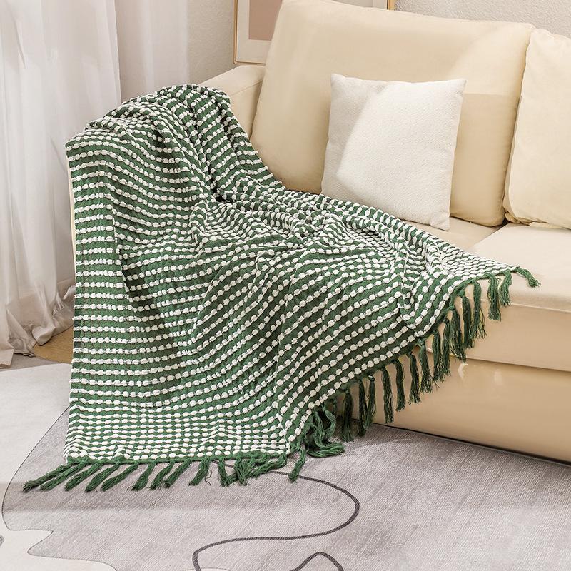 Chenille Knitted Bean Throw Blanket Summer Thin Sofa Cover Blanket Air Conditioning Bed Tail Blanket Woven Blanket For Office Nap Use