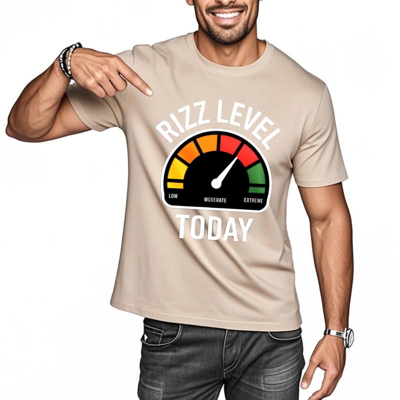 Mens Unisex Comfort Tshirt Plus Size Summer For Her T Shirt Rizz Level Gauge Today Short Sleeve Travel O Neck Tee Shirt