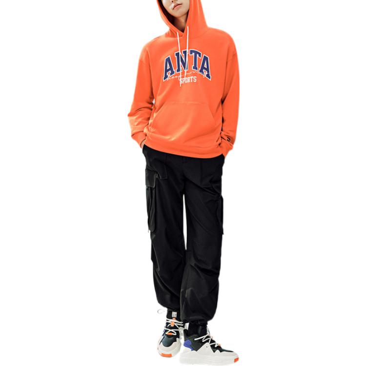 Anta Letter Print Drawstring Long Sleeve Hoodie Men Hoodies Bright-Orange 152318709-4