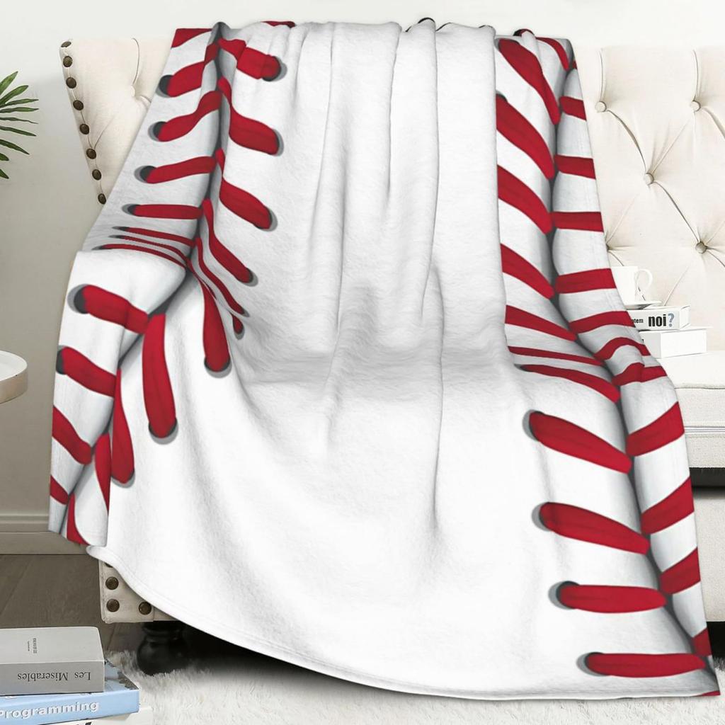 Baseball Strawberry Pattern Blanket Flannel Soft Comfort Home Blanket Warm Blanket Birthday Holiday Gift