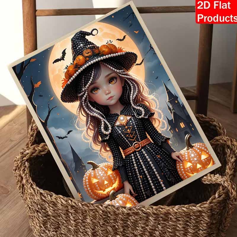 Halloween witch pearl painting art full pearl handmade diy home decorations with pumpkin patterns