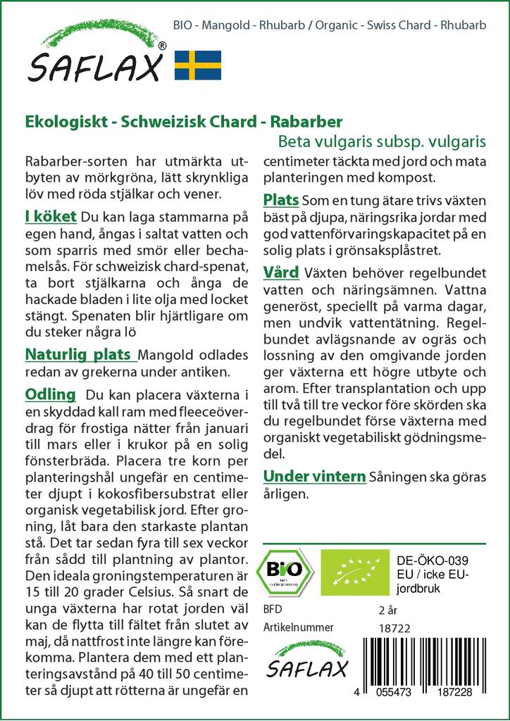 SAFLAX Garden In the Bag - Organic - Swiss Chard - Rhubarb - 50 Seeds - With Substrate In a Fitting Stand Up Bag - Beta Vulgaris