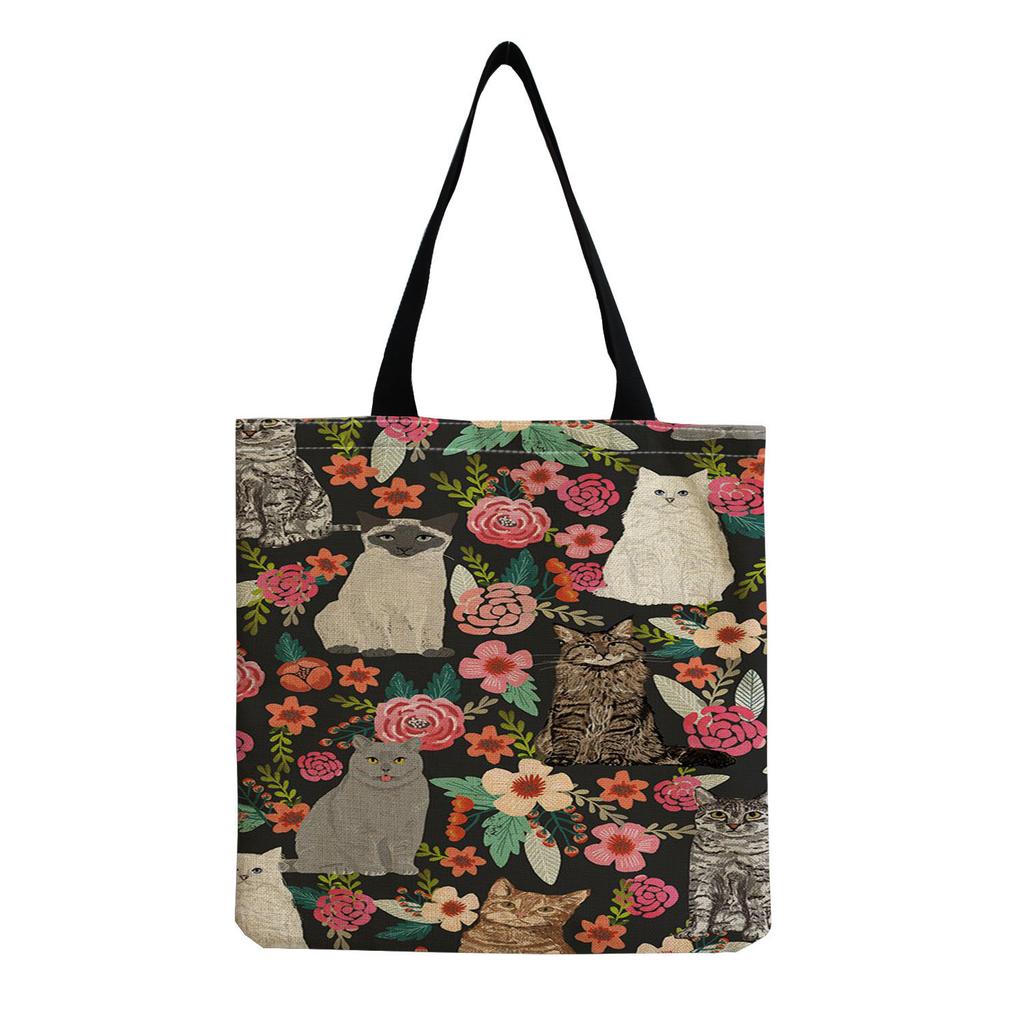 Women Vintage Linen Tote Bag - Large Capacity Print Shoulder Handbag for Casual & Grocery Shopping KTB