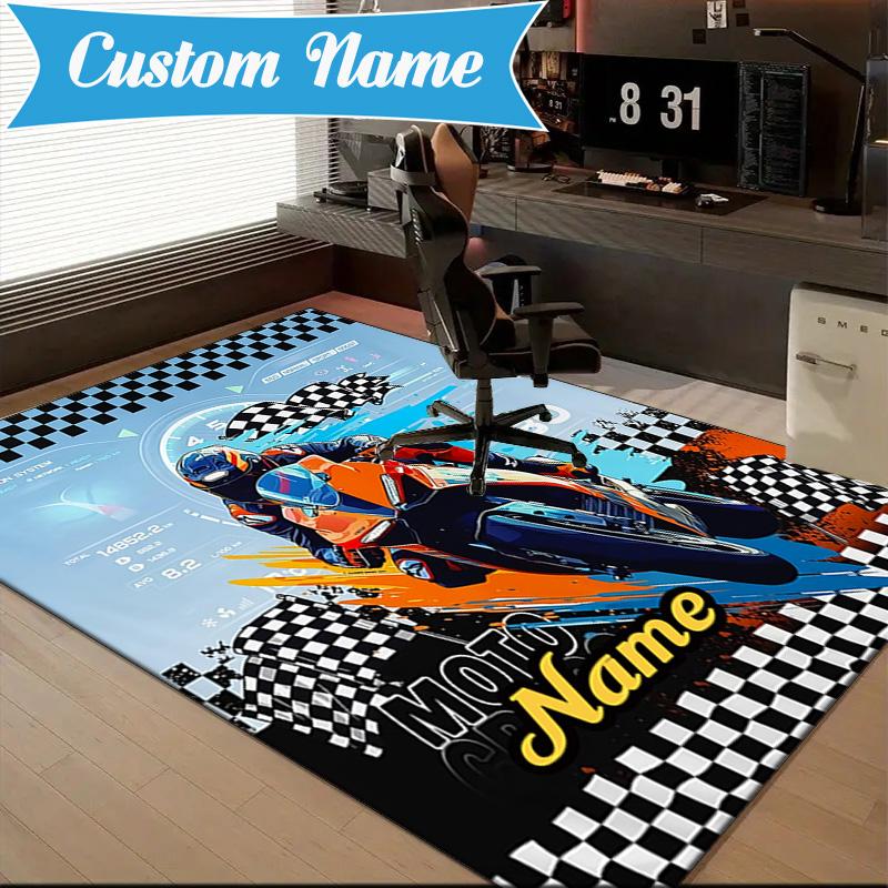 Custom Name Cartoon off-road vehicle fire truck Rug for Living Room, Game Rooms, Office, Bedroom, Floor Mat Playful Design, fan gifts Christmas decor