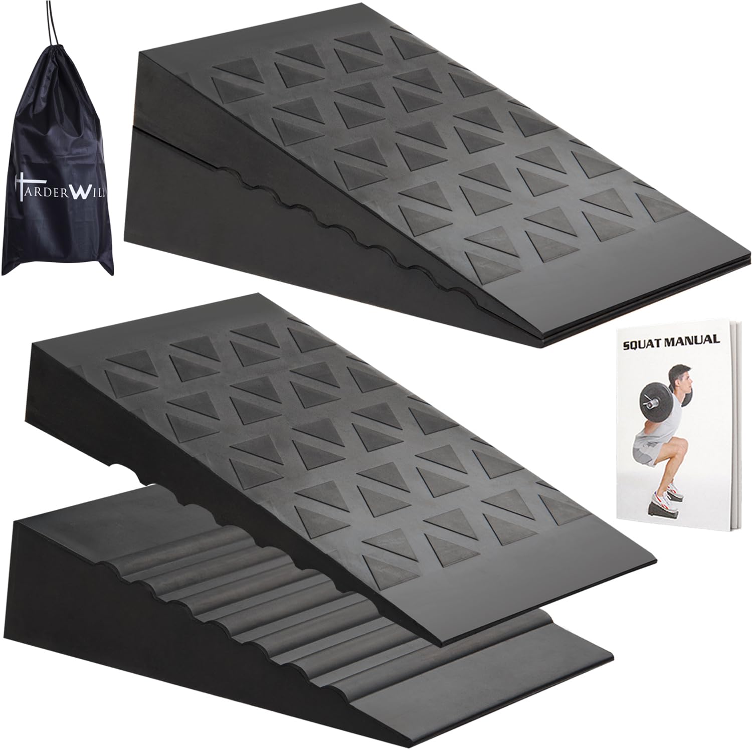 

The squat mat and calf stretch board improve joint flexibility and non-slip height-adjustable strength.