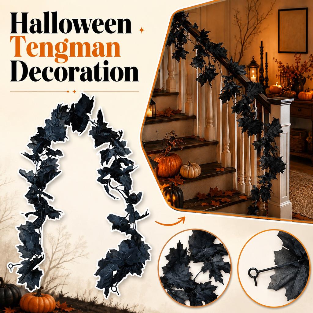 1.7m Artificial Black Maple Leaf Garland for Halloween Party Decoration