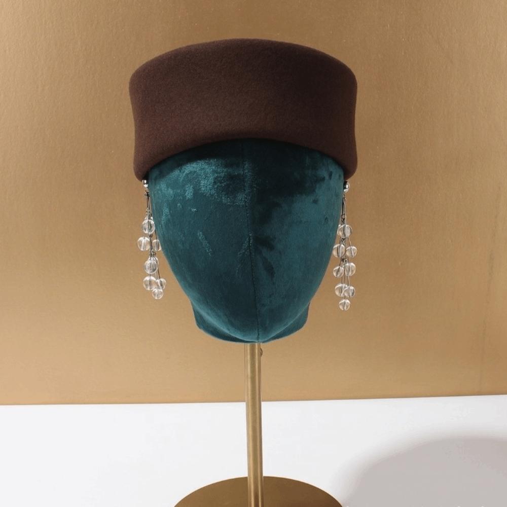 New Hard Top Wool Felt Berets Concave Top British Retro Vintage Fedoras Hats Pillbox Cap Wedding